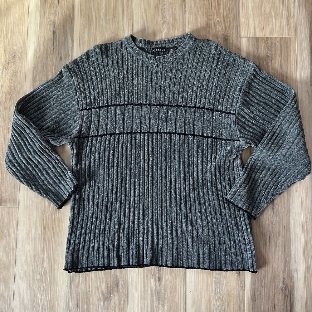 1990s Vintage Ross Geller from Friends Gray Soft Chenille Sweater by George XL